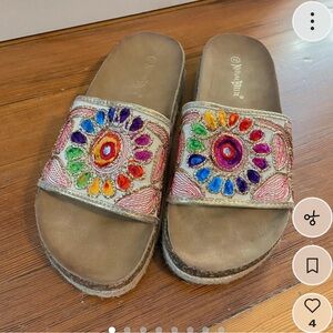 boho beaded slip on sandals (nature breeze)
